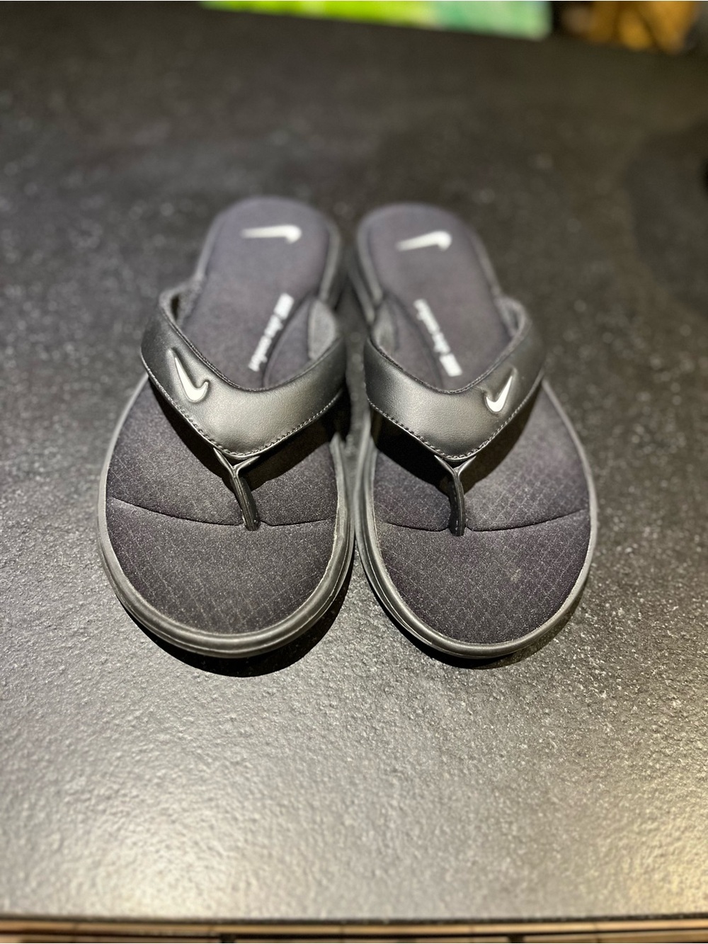 Nike Black Padded Thong Sandals with White Swoosh